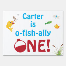魚釣りをテーマにした最初の誕生日ウェルカムサイン