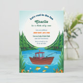 魚釣りをテーマにした男の子の最初の誕生日パーティー 招待状 (スタンド正面)