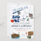 魚釣りをテーマにした第1誕生日 招待状 (正面)