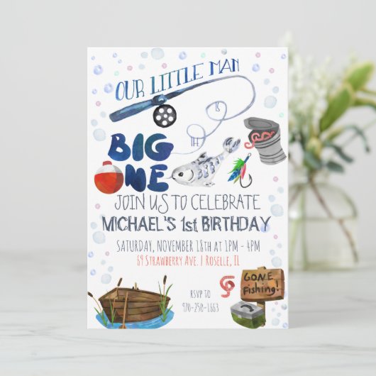 魚釣りをテーマにした第1誕生日 招待状 (スタンド正面)
