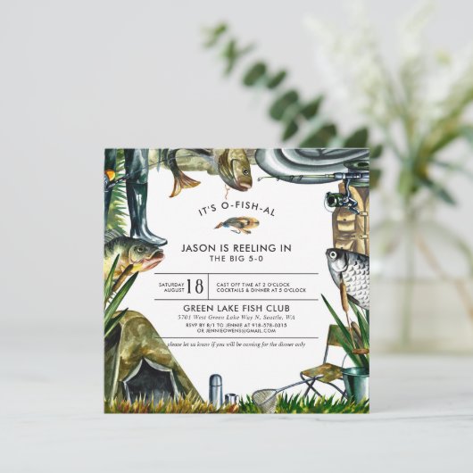魚釣りをテーマにした誕生日パーティーの招待状 招待状 (スタンド正面)