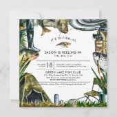 魚釣りをテーマにした誕生日パーティーの招待状 招待状 (正面)