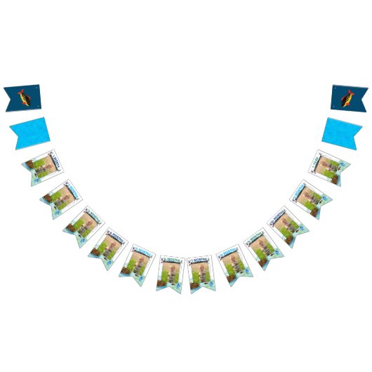 魚釣りをテーマにした誕生日フォトバナー バンティングフラッグ (全)