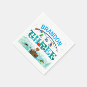 魚釣りをテーマにしたOフィッシュに3番目の誕生日パーティー スタンダードカクテルナプキン (角)