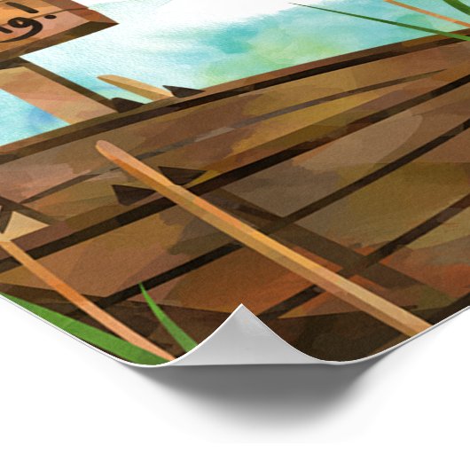 魚釣りをテーマにしたOフィッシュの誕生日の歓迎サイン ポスター (角)