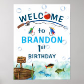 魚釣りをテーマにしたOフィッシュの誕生日の歓迎サイン ポスター (正面)