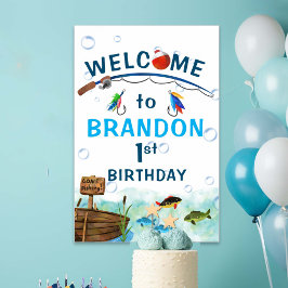 魚釣りをテーマにしたOフィッシュの誕生日の歓迎サイン ポスター