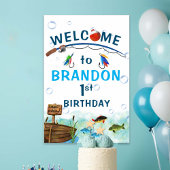 魚釣りをテーマにしたOフィッシュの誕生日の歓迎サイン ポスター