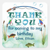 魚釣りをテーマにしたO-Fishの味方、1歳の誕生日の好意 スクエアシール (正面)