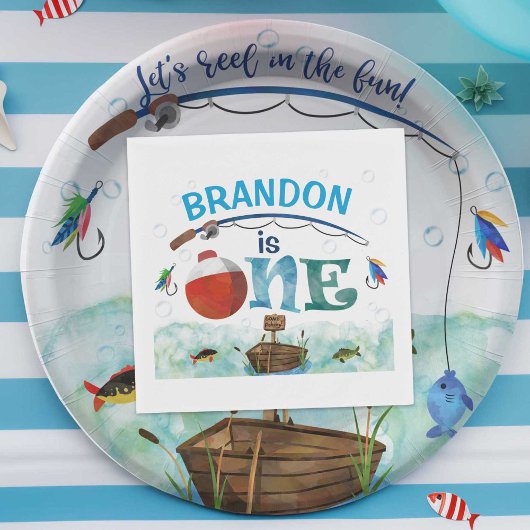 魚釣りをテーマにしたO-fish-ally 1st誕生日パーティー スタンダードカクテルナプキン
