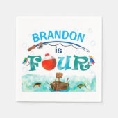 魚釣りをテーマにしたO-fish-ally 4th birthdayパーティー スタンダードカクテルナプキン (正面)