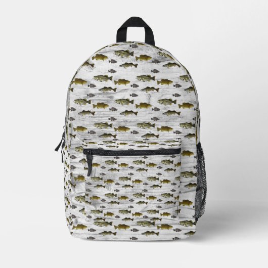 魚釣りをテーマにしたWalleye Bass Crappie Angler Men's プリントバックパック (正面)