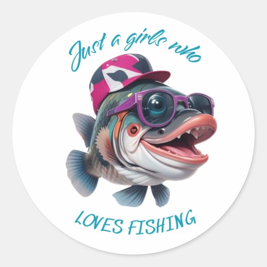 魚釣りを愛する女の子 ラウンドシール (正面)