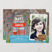 魚釣りアウトドアスマンをテーマにした誕生日招待状 招待状 (正面/裏面)