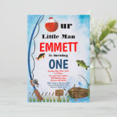 魚釣りアウトドアフィッシュサマーアニーエイジファースト誕生日 招待状 (スタンド正面)