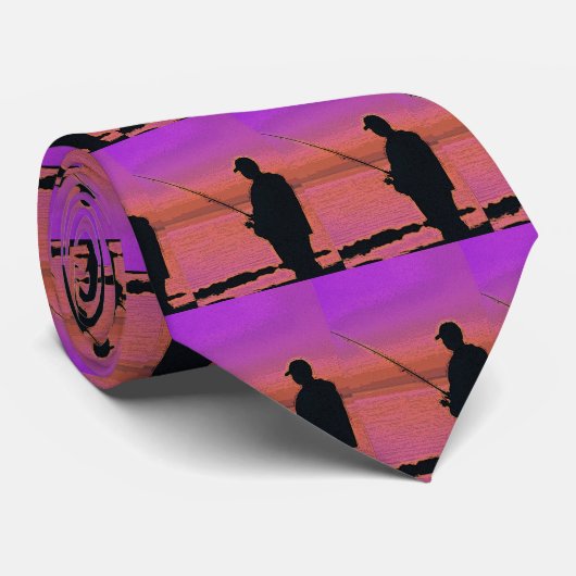 魚釣りアットサンセットシルエットタイ ネクタイ (ロール)