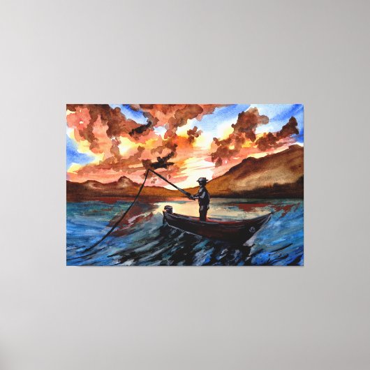 魚釣りアットサンセット キャンバスプリント (正面)