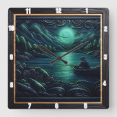 魚釣りアットサンセット スクエア壁時計 (正面)