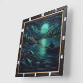 魚釣りアットサンセット スクエア壁時計 (傾斜)