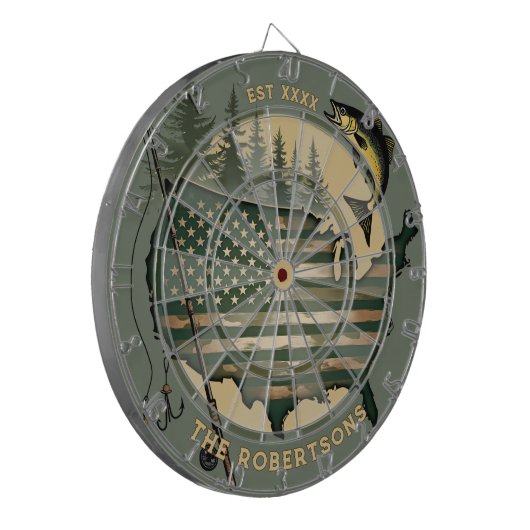 魚釣りアメリカスタムカ国旗のファミリ名の開始日 ダーツボード (正面左)