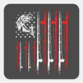 魚釣りアメリカ国旗のヴィンテージ竿（魚） スクエアシール (正面)
