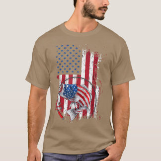 魚釣りアメリカ国旗ヴィンテージアメリカ漁師ギフト2 Tシャツ