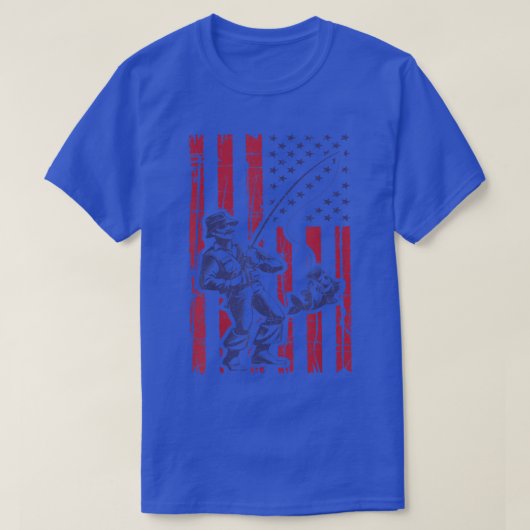 魚釣りアメリカ国旗ヴィンテージアメリカ漁師ギフト Tシャツ (デザイン正面)
