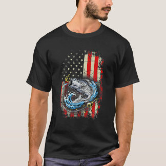 魚釣りアメリカ国旗ヴィンテージT USAバスフィッシャーマン Tシャツ