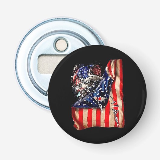 魚釣りアメリカ国旗ヴィンテージUSAバスフィッシャーマン 栓抜き (正面)