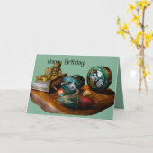 魚釣りアンティークスチルライフレルデジタル カード (黄色い花)