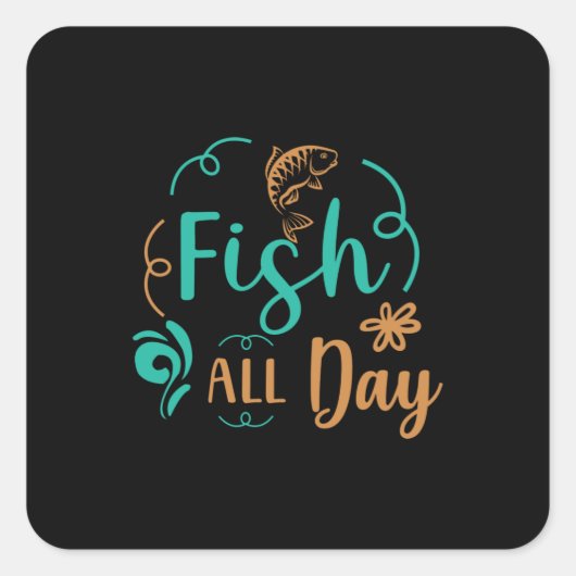 魚釣りアートフィッシュ終日 スクエアシール (正面)
