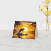 魚釣りアート跳躍サンセットハッピーバースデー カード (黄色い花)
