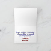 魚釣りアート跳躍サンセットハッピーバースデー カード (内部)