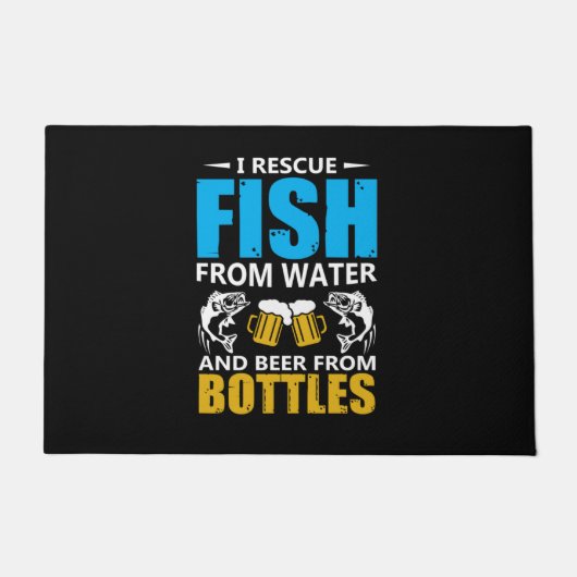 魚釣りアートI水から魚を救出 ドアマット (正面)