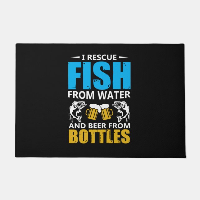 魚釣りアートI水から魚を救出 ドアマット (正面)