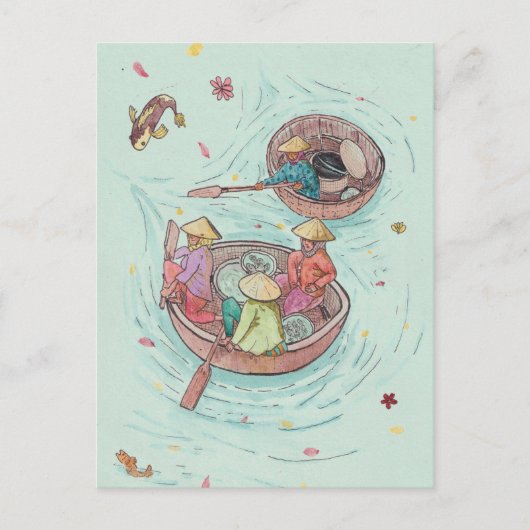 魚釣りウィメンズインメコンデルタベトナムウォーター色 ポストカード (正面)