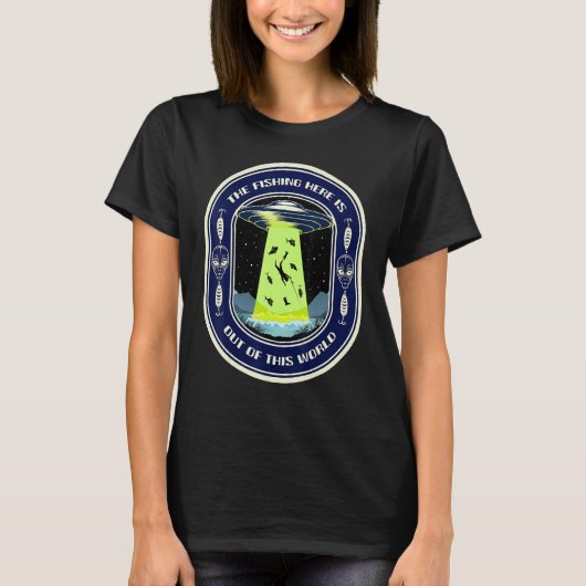 魚釣りウフォエイリアンフィッシャーマンレイク魚釣り Tシャツ (正面)