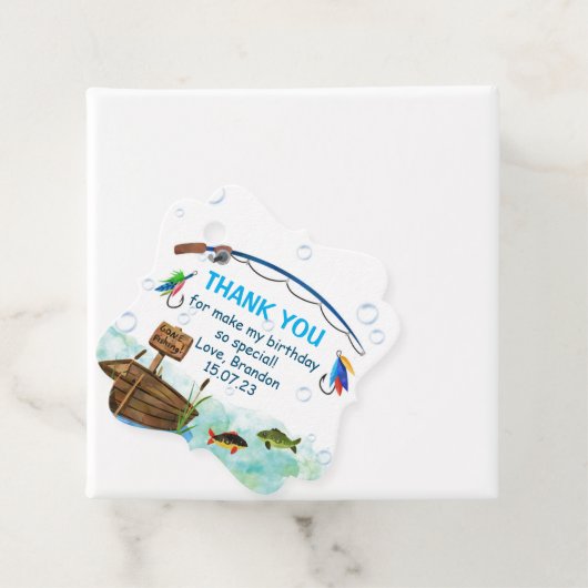 魚釣りオフィッシュと小さな漁師の誕生日ファボ フェイバータグ (インサイチュ)