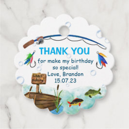 魚釣りオフィッシュと小さな漁師の誕生日ファボ フェイバータグ