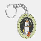 魚釣りオールドイングリッシュシェプドッグ（グレー1）かわいいOES キーホルダー (正面左)