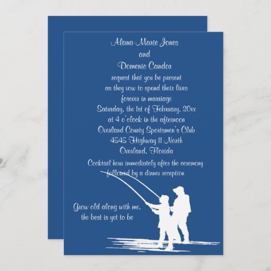 魚釣りカップル結婚式招待状カスタマイズ:  招待状 (正面/裏面)