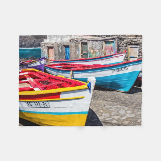 魚釣りカラフルボーツケープヴェルデ フリースブランケット (正面(横))