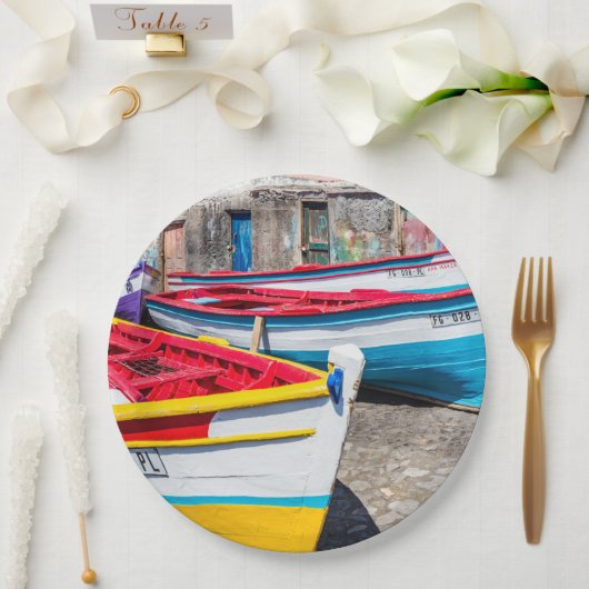 魚釣りカラフルボーツケープヴェルデ ペーパープレート (ウェディング)