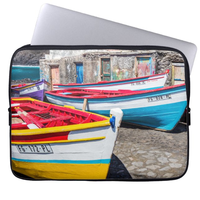 魚釣りカラフルボーツケープヴェルデ ラップトップスリーブ (正面)