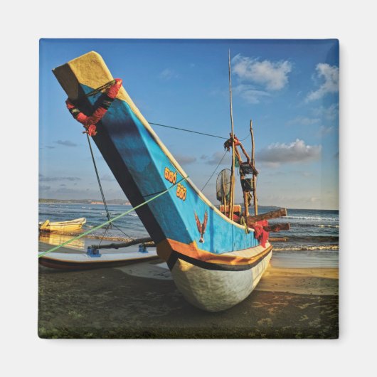 魚釣りカラフルボートの海 マグネット (正面)