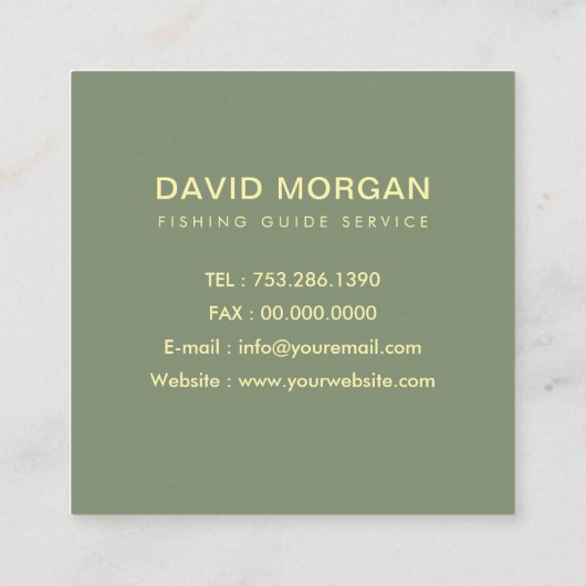 魚釣りガイドサービスSageグリーンと金ゴールド スクエア名刺 (裏面)