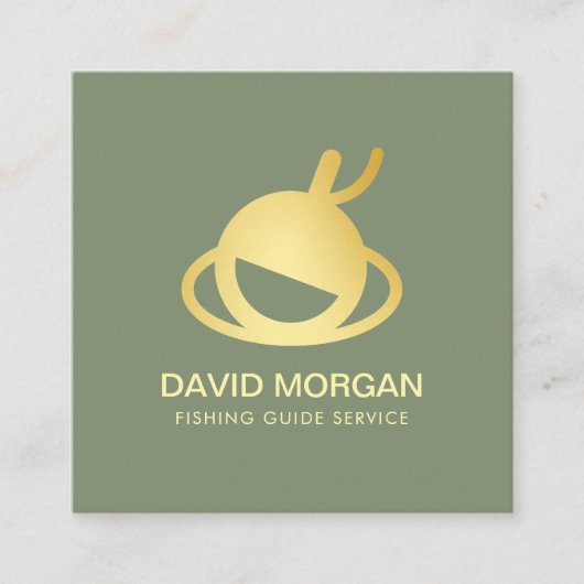 魚釣りガイドサービスSageグリーンと金ゴールド スクエア名刺 (正面)