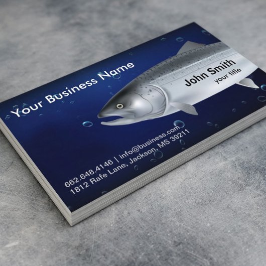 魚釣りガイドサーモンフィッシュネイビーブルー 名刺