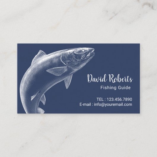 魚釣りガイドプロフェッショナルフィッシャーマンネイビーブルー 名刺 (正面)