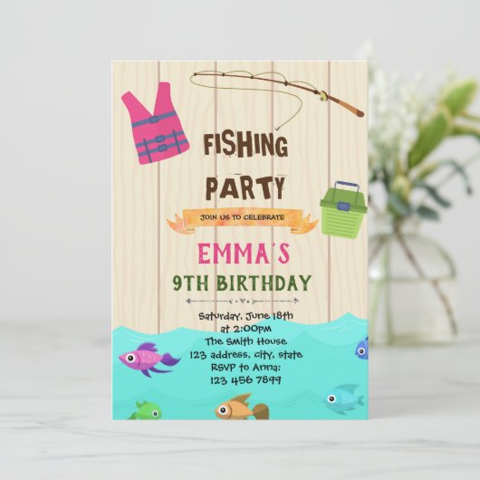 魚釣りガール誕生パーティーの招待 招待状 (スタンド正面)
